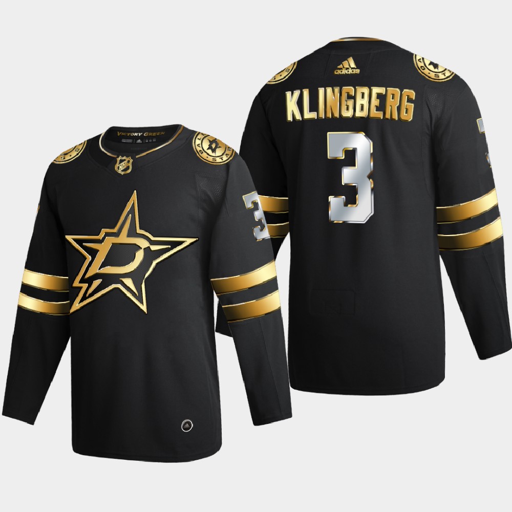 Dallas Stars #3 John Klingberg Men Adidas Black Golden Edition Limited Stitched NHL Jersey